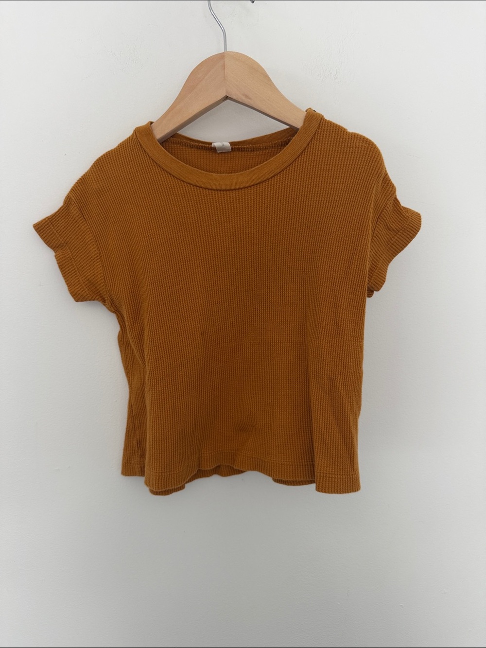 NUI Organics Kids Mustard Waffle Short Sleeve Organic Cotton Top 4 Years
